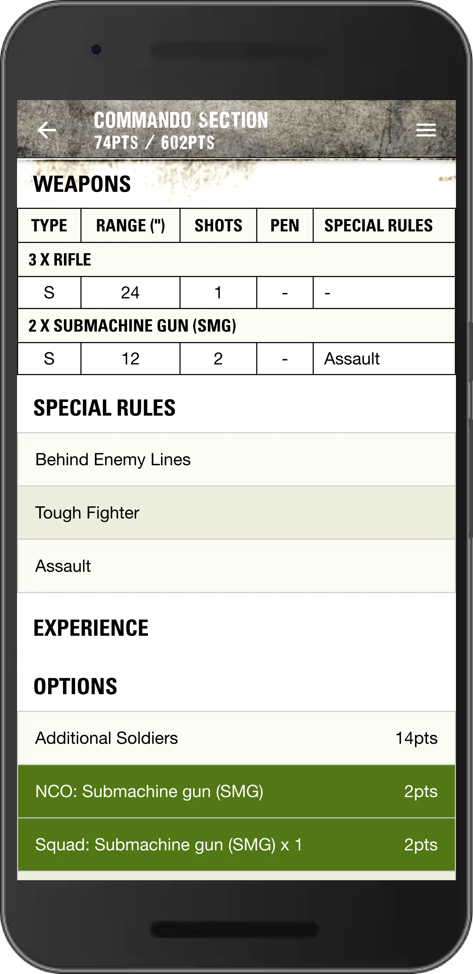 Warlord Games List Builder screenshot
